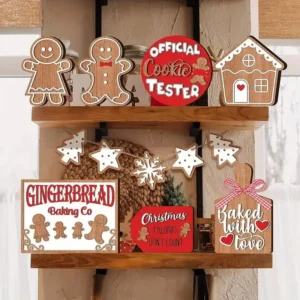 12-Piece Wooden Christmas Tiered Tray Set