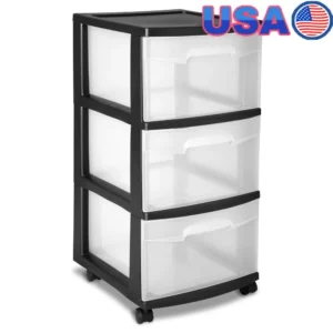 3 Drawer Plastic Storage Cart with Clear Drawers