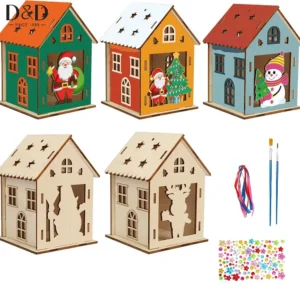 5pcs/set Wooden Christmas House Craft Kit